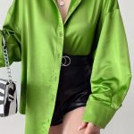 Tres chic satin πουκάμισο λαχανί