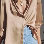 Tres chic satin πουκάμισο μπεζ