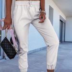 Ankle length δερμάτινο παντελόνι λευκό