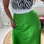 Midi σατέν φούστα λαχανί