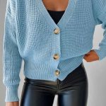 Ζακετάκι V neck σιελ με κουμπάκια