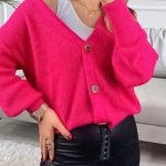 Ζακετάκι V neck φούξια με κουμπάκια