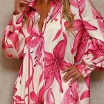 Floral ασύμμετρο φούξια πουκάμισο