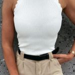 Rib halterneck ελαστικό λευκό τοπάκι