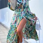 Aztec print πράσινο μακρύ φόρεμα