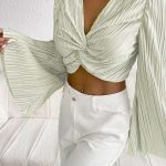 Ruched μακρυμάνικο crop top λευκό