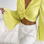 Ruched μακρυμάνικο crop top κίτρινο