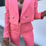 Σετ σακάκι κοντό με παντελόνι ροζ