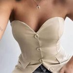 Strapless τοπάκι με κουμπάκια μπεζ
