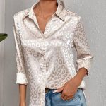 Λέοπαρ σατέν πουκάμισο λευκό