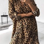 Leopard ασύμμετρο πουκάμισο φόρεμα