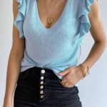 Πλεκτό τοπ με βολάν στα μανίκια