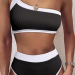One shoulder rib μπικίνι μαύρο