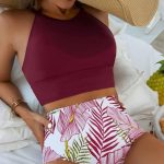 Haltern neck ψηλόμεσο leaf μπικίνι μπορντό