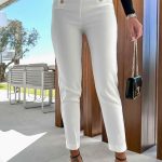 Vintage παντελόνι σε ίσια γραμμή λευκό