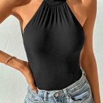 Rib μαύρο κορμάκι halterneck με ανοιχτή πλάτη