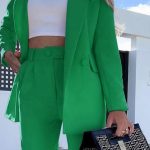 Σετ office style σακάκι με παντελόνι πράσινο