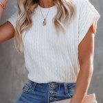 Knit crop τοπ με ανάγλυφo pattern λευκό
