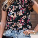 Floral μαύρο τοπ με δαντέλα