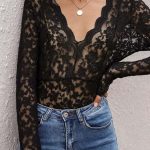 Μακρυμάνικο τοπ διάφανο με δαντέλα μαύρο