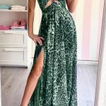 Πράσινο Animal print maxi φόρεμα