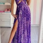 Μωβ Animal print maxi φόρεμα