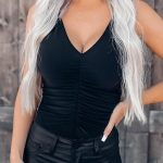 V-neck κορμάκι με σούρες μαύρο