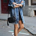 Σκούρο bluejean long jacket με κρόσσια