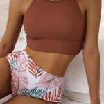 Haltern neck ψηλόμεσο leaf μπικίνι καφέ