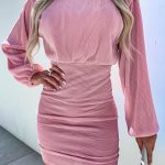 Ruched σατινέ ροζ μίνι φόρεμα με βάτες