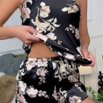 Vintage λουλουδάτο σετ πιτζάμας μαύρο