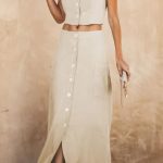 Σετ λινό φούστα με crop top