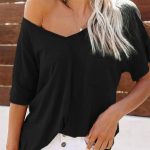 Κοντομάνικο casual μπλουζάκι με τσέπη μαύρο