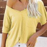 Κοντομάνικο casual μπλουζάκι με τσέπη κίτρινο