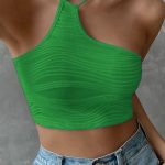 Ανάγλυφο ασύμμετρο crop top σε πράσινο