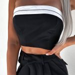 Μαύρο υφασμάτινο strapless crop top