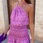 Μινι φόρεμα εξώπλατο με σούρες μωβ