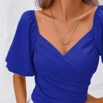 Μπλε κρουαζέ τοπ με φουσκωτά μανίκια