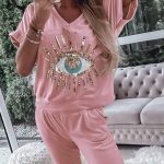 Βελουτέ σχέδιο με τύπωμα μάτι ροζ