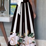 Παντελόνα ασπρόμαυρη με λουλούδια