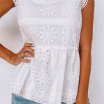 Boho λευκό διάτρητο τοπ με σχεδιάκια