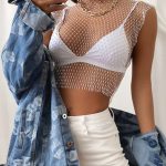 Διχτυωτό crop top με στράς λευκό