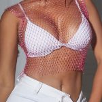 Διχτυωτό crop top με στράς φούξια