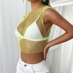 Διχτυωτό crop top με στράς κίτρινο