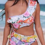 Ρομαντικό φλοραλ monokini μαγιό με άνοιγμα