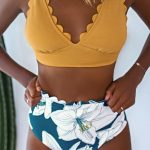Μουσταρδί ψηλόμεσο φλοραλ bikini
