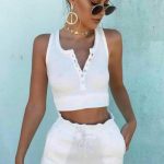 Rib casual σετ με crop top λευκό