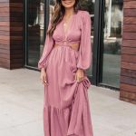 Φόρεμα με κρίκο και cut outs ροζ