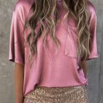 Κοντομάνικη oversized glam μπλούζα ροζ