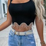 Strass rib crop τοπ μαύρο
